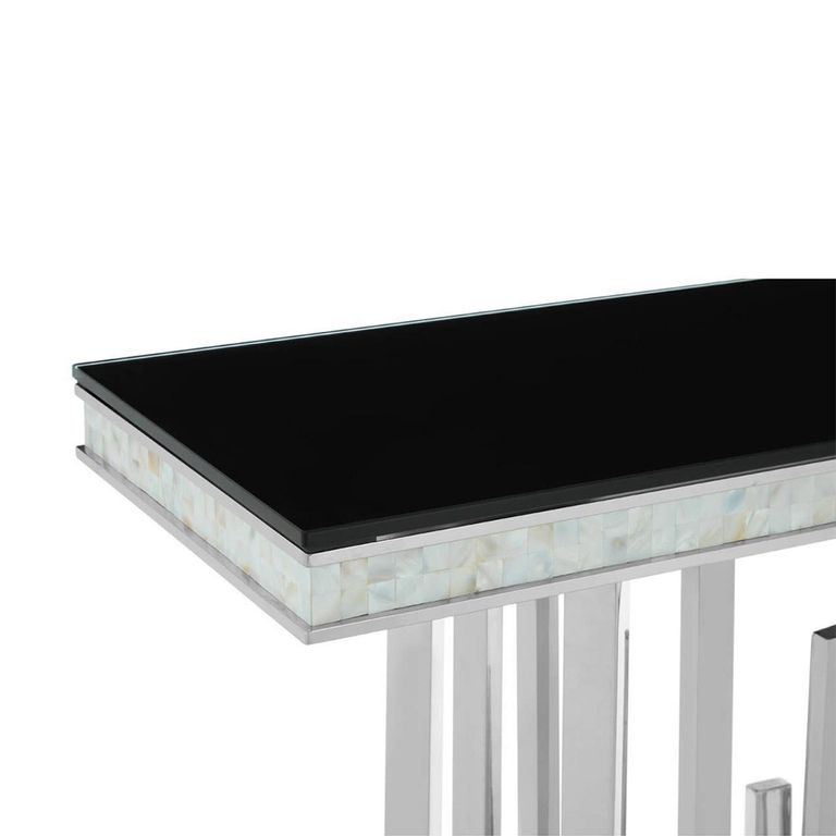 Eliza Console Table - Black Glass and Silver Metal