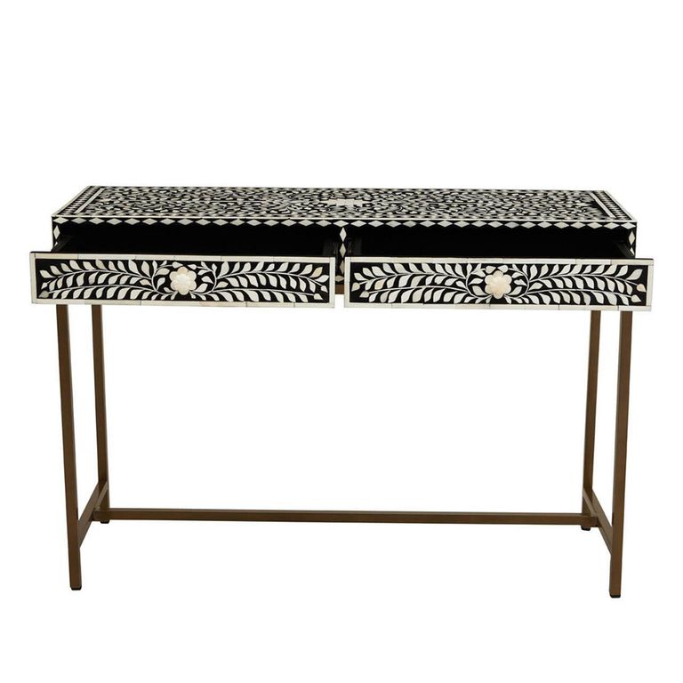 Fusion Console Table - 2 Drawer - Black Bone Inlay