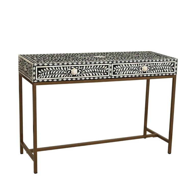 Fusion Console Table - 2 Drawer - Black Bone Inlay