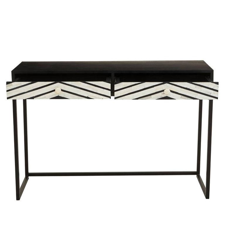Fusion Console Table - 2 Drawer - Black and White Bone Inlay