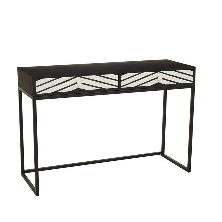 Fusion Console Table - 2 Drawer - Black and White Bone Inlay