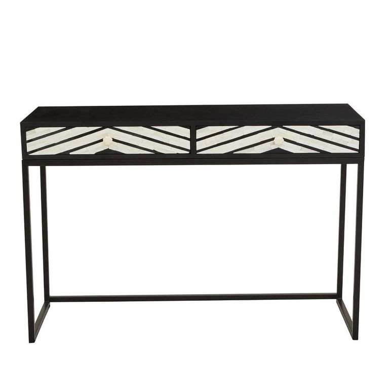 Fusion Console Table - 2 Drawer - Black and White Bone Inlay