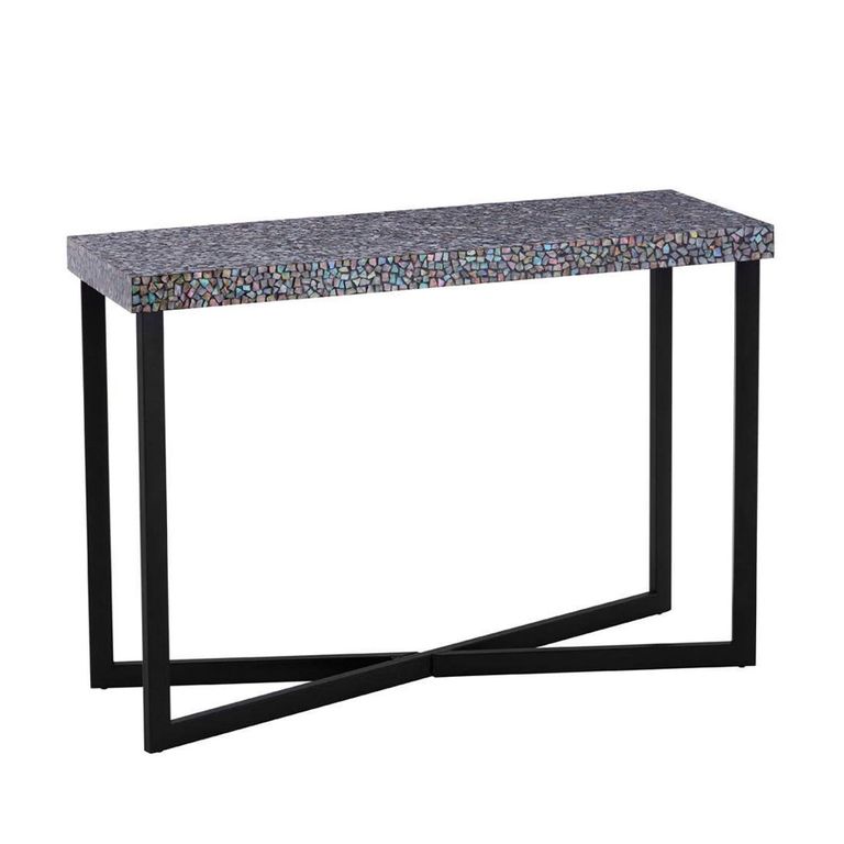 Fusion Console Table - Shell Crackle Mosaic with Black Metal