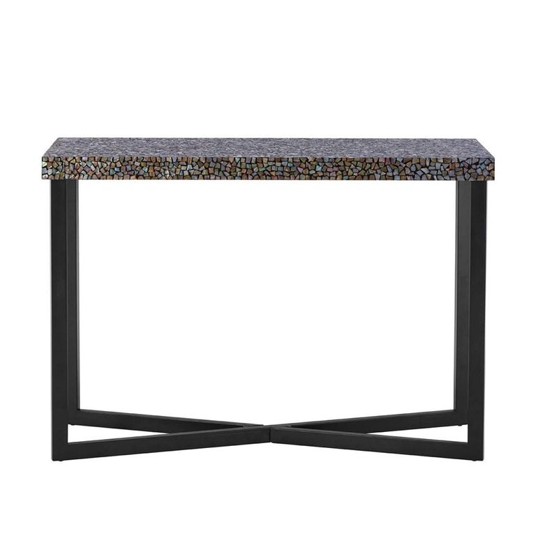 Fusion Console Table - Shell Crackle Mosaic with Black Metal