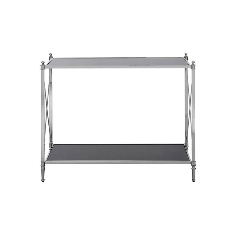 Hoffmann Console Table - Black Glass with Silver Metal