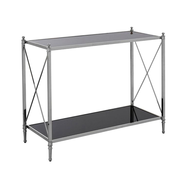 Hoffmann Console Table - Black Glass with Silver Metal