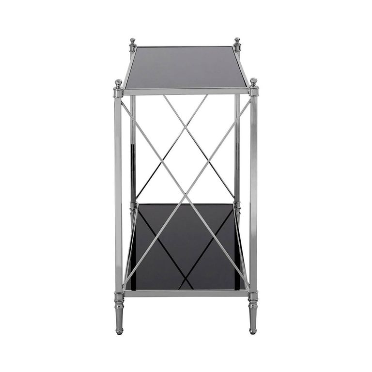 Hoffmann Console Table - Black Glass with Silver Metal