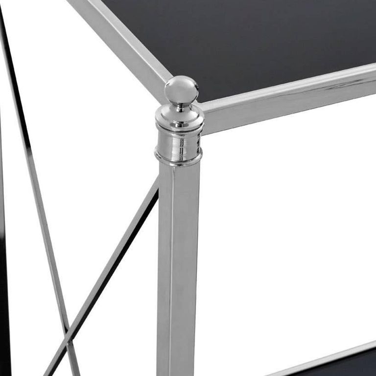 Hoffmann Console Table - Black Glass with Silver Metal
