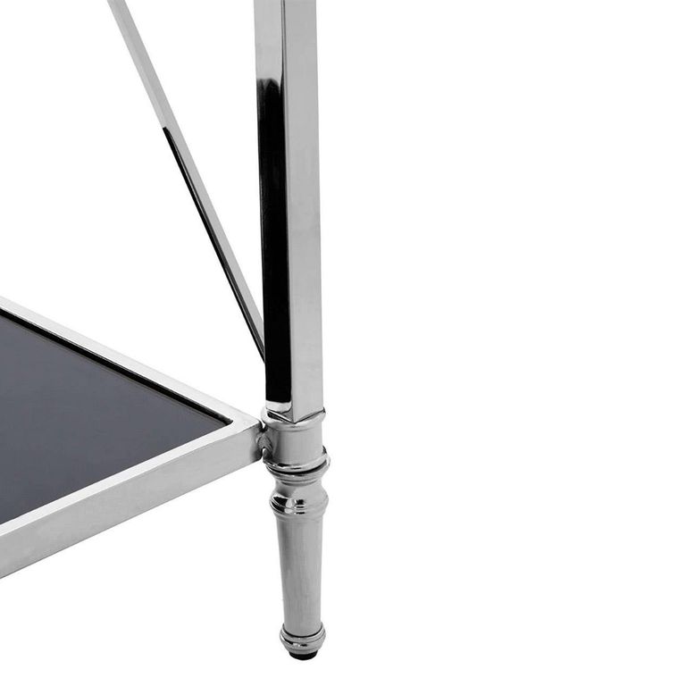 Hoffmann Console Table - Black Glass with Silver Metal