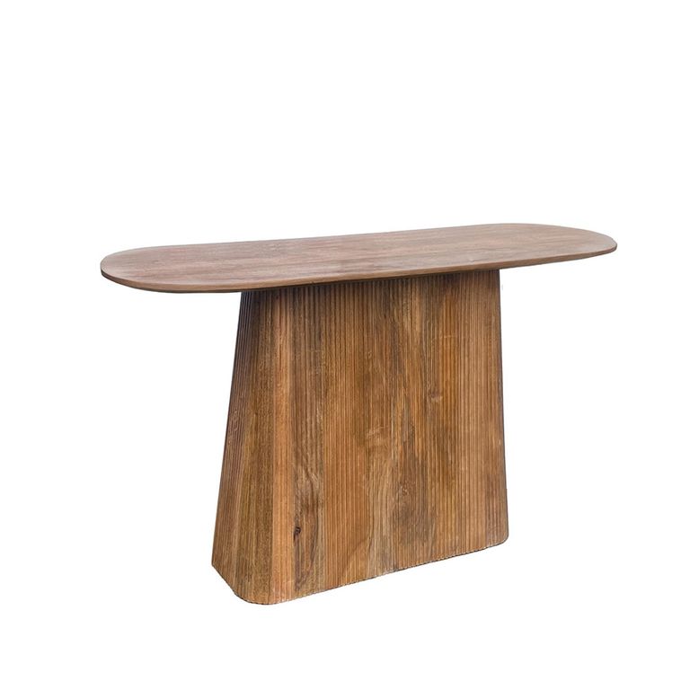 Salvator Curved Fluted Console Table - Oval - Natural- Mango Wood