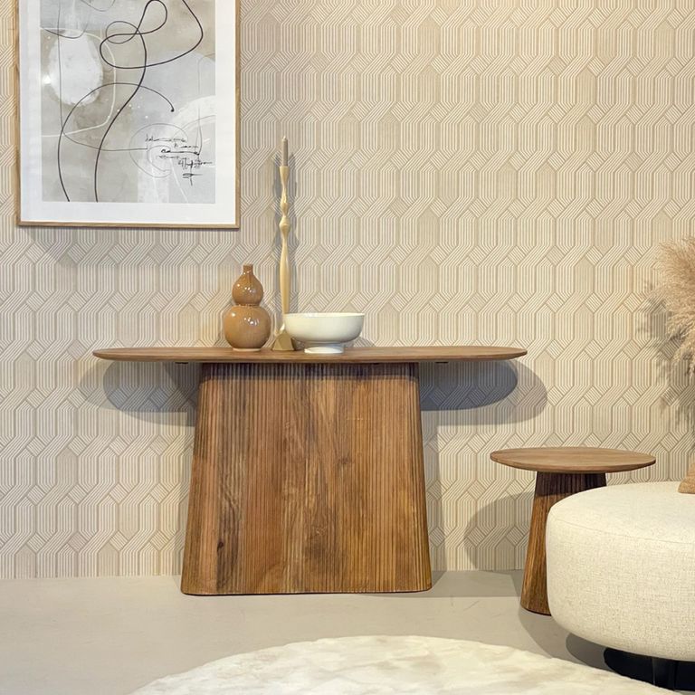 Salvator Curved Fluted Console Table - Oval - Natural- Mango Wood