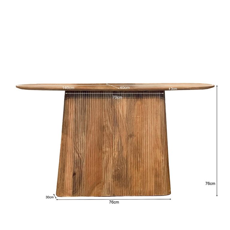 Salvator Curved Fluted Console Table - Oval - Natural- Mango Wood