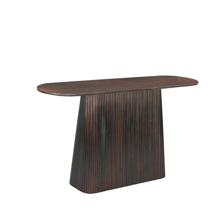 Salvator Curved Fluted Console Table - Oval - Walnut - Mango Wood