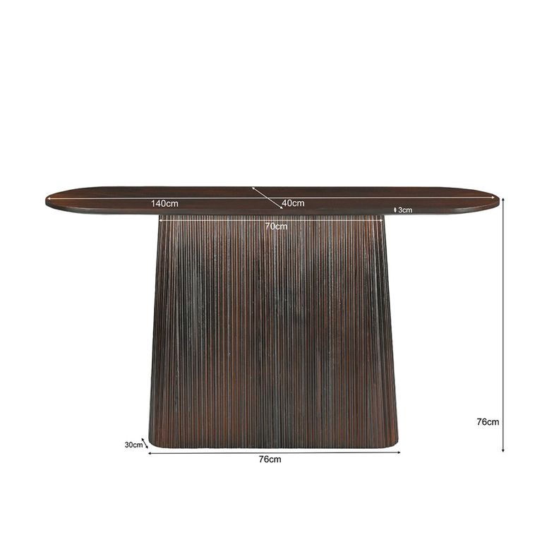 Salvator Curved Fluted Console Table - Oval - Walnut - Mango Wood