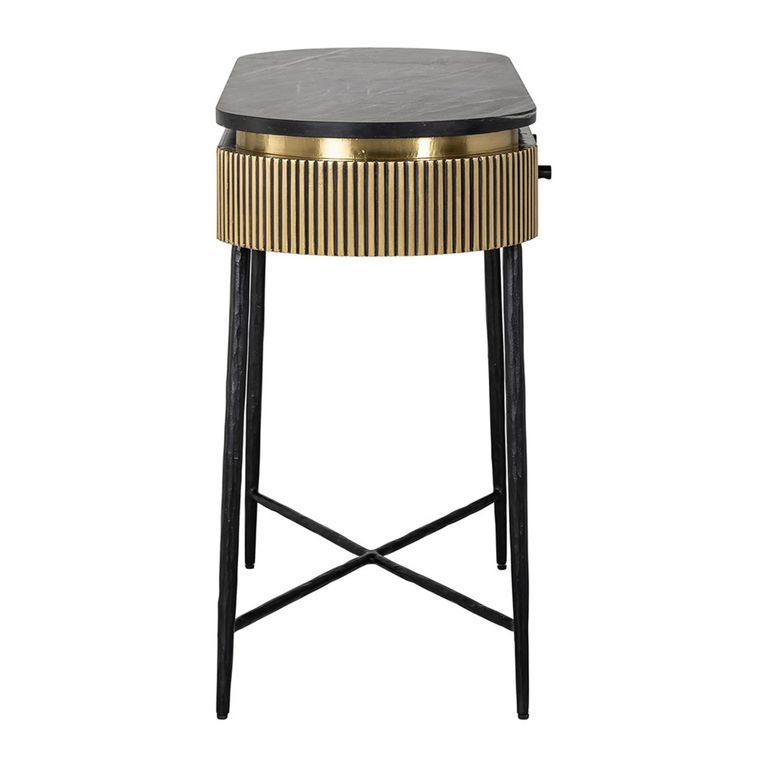 Ironville Brass Ribbed 2 Drawer Curved Console Table