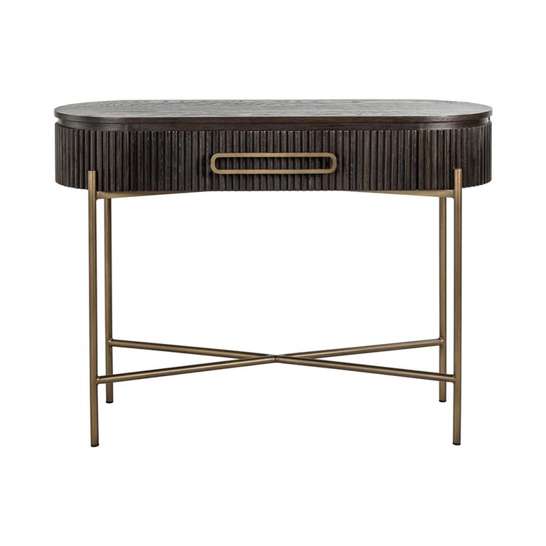 Luxor Brushed Brass Ribbed 1 Drawer Curved Console Table
