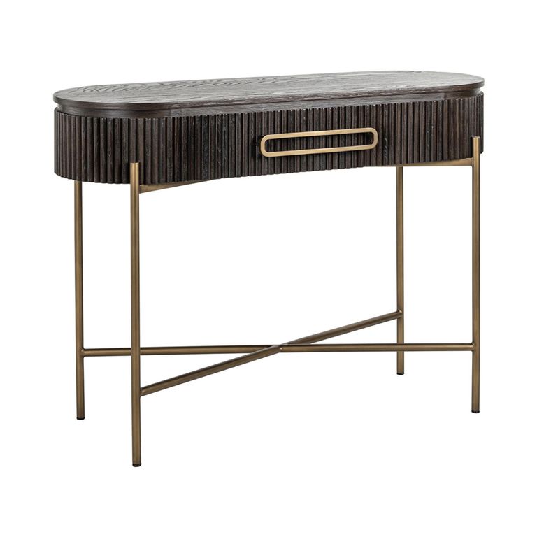 Luxor Brushed Brass Ribbed 1 Drawer Curved Console Table
