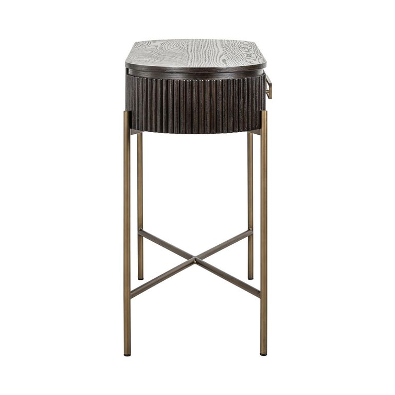 Luxor Brushed Brass Ribbed 1 Drawer Curved Console Table