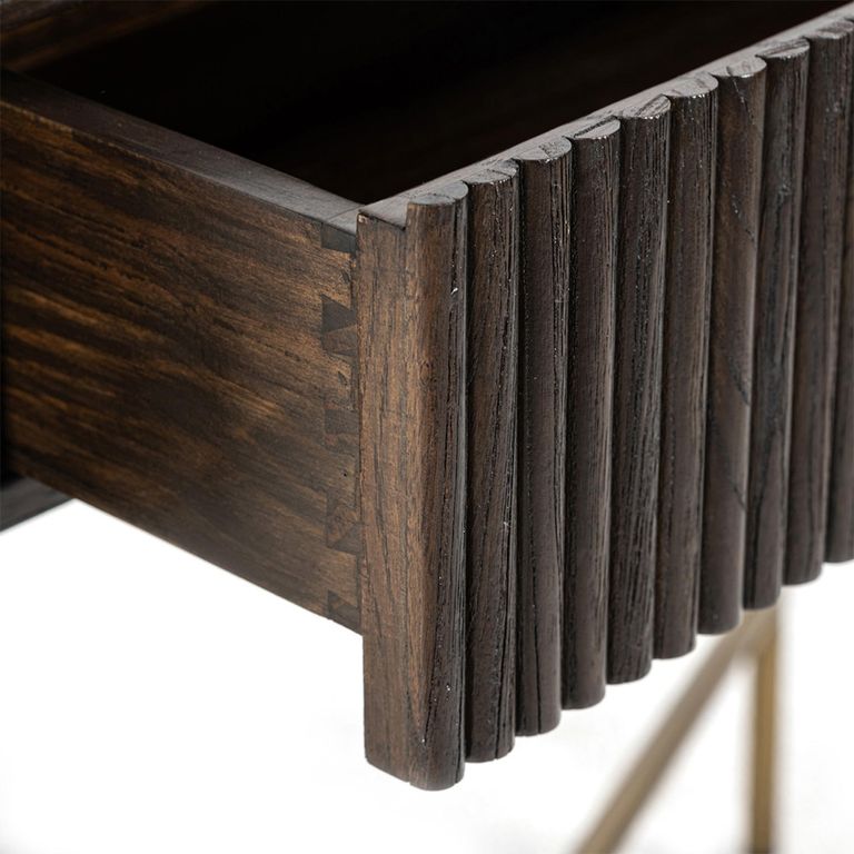 Luxor Brushed Brass Ribbed 1 Drawer Curved Console Table