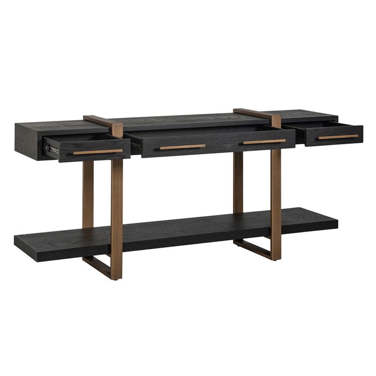 Cambon Dark Oak and Brass Large Console Table
