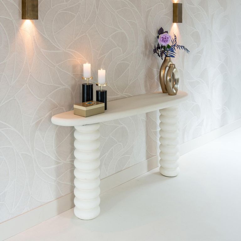 Bloomstone White Lime Plaster Curved Console Table