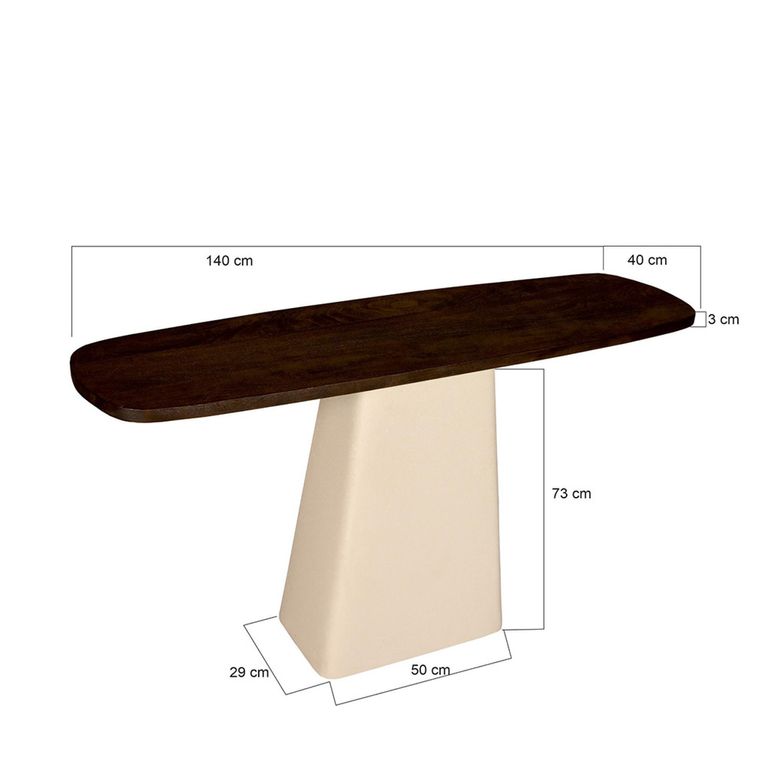Brix Marron Console Table - Off White - Mango Wood and Metal
