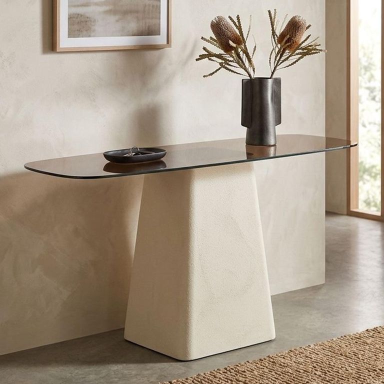 Brix Mylon Console Table - Off White - Glass and Metal