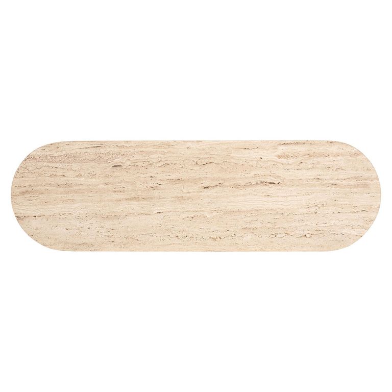 Hampton Travertine Beige Top Console Table with Black Fluted Base