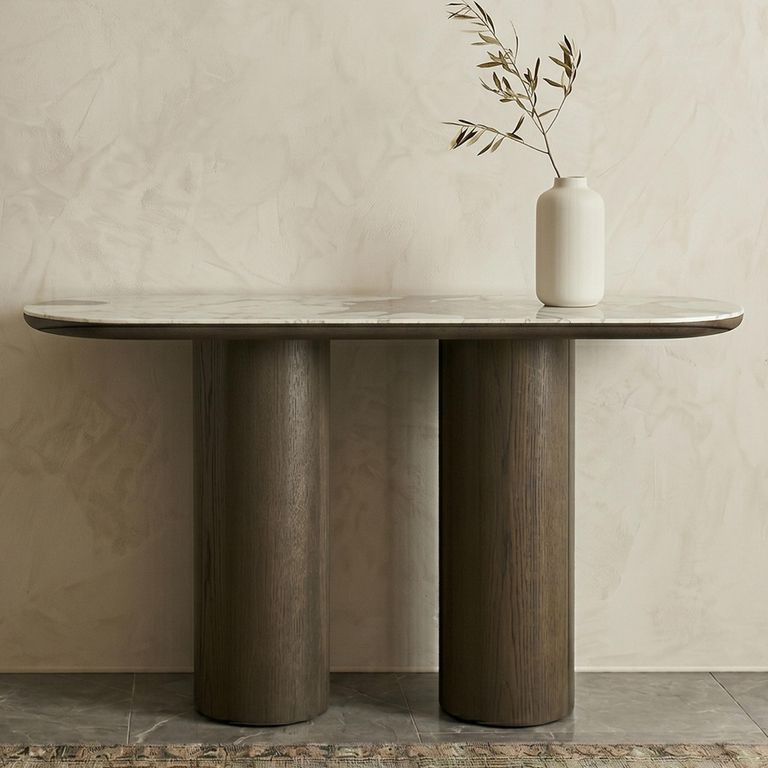 Langford Console Table - Oval - Brown - Ceramic and Oak