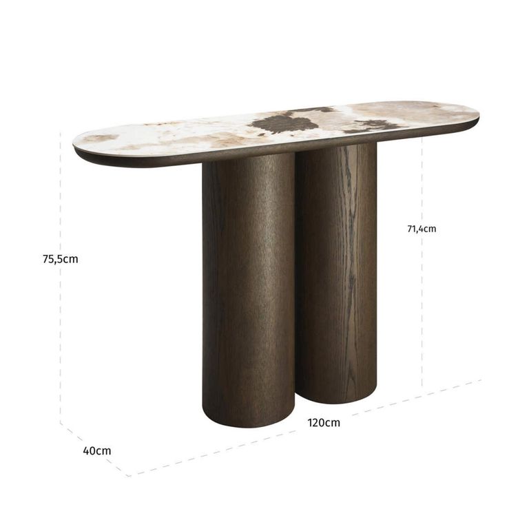 Langford Console Table - Oval - Brown - Ceramic and Oak