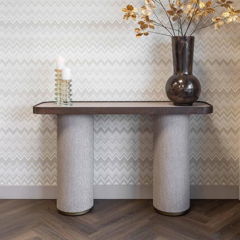 Willox Curved Console Table - Beige and Brown - Oak