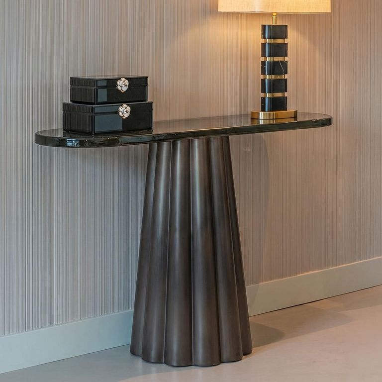 Barwick Console Table - Oval - Antique Brass - Glass and Metal