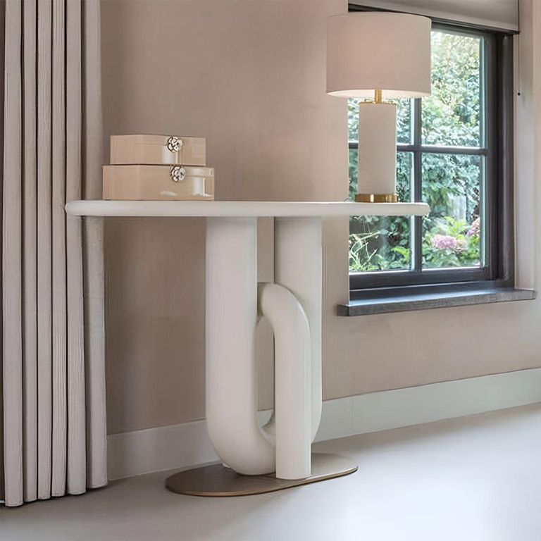 Winslow Console Table - Oval - White and Gold - Metal