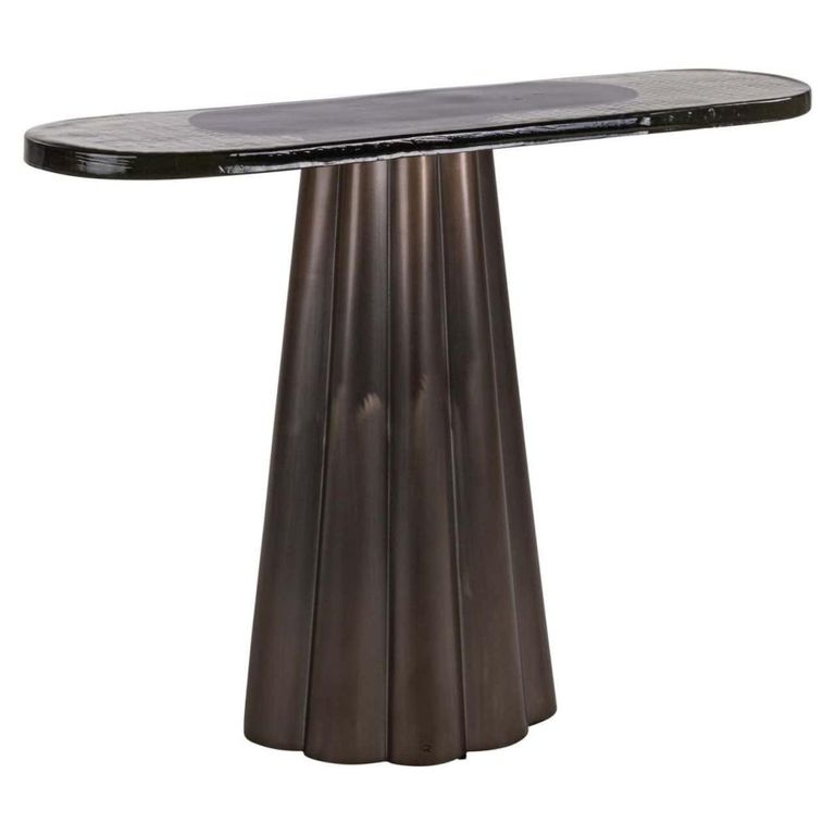 Barwick Console Table - Oval - Antique Brass - Glass and Metal