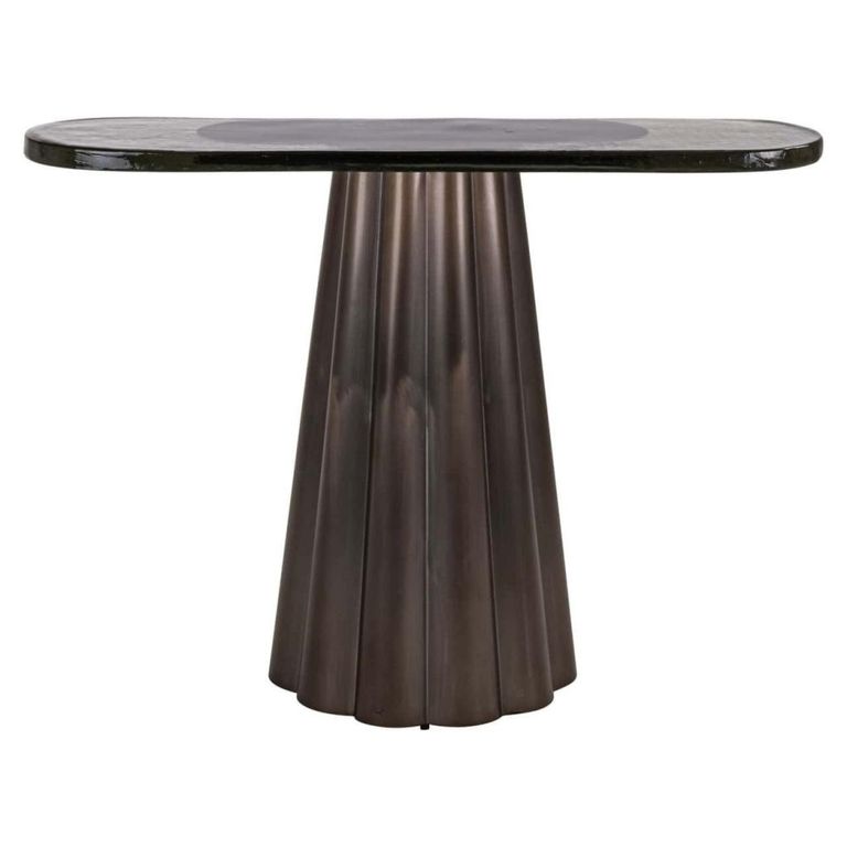 Barwick Console Table - Oval - Antique Brass - Glass and Metal