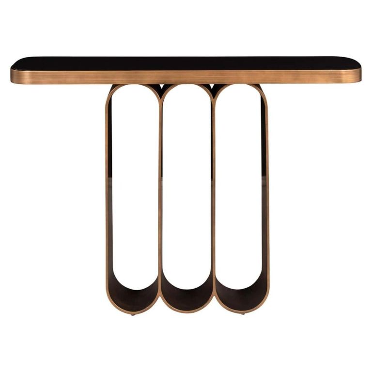 Locarno Console Table - Oval - Black and Brushed Gold - Ceramic and Metal