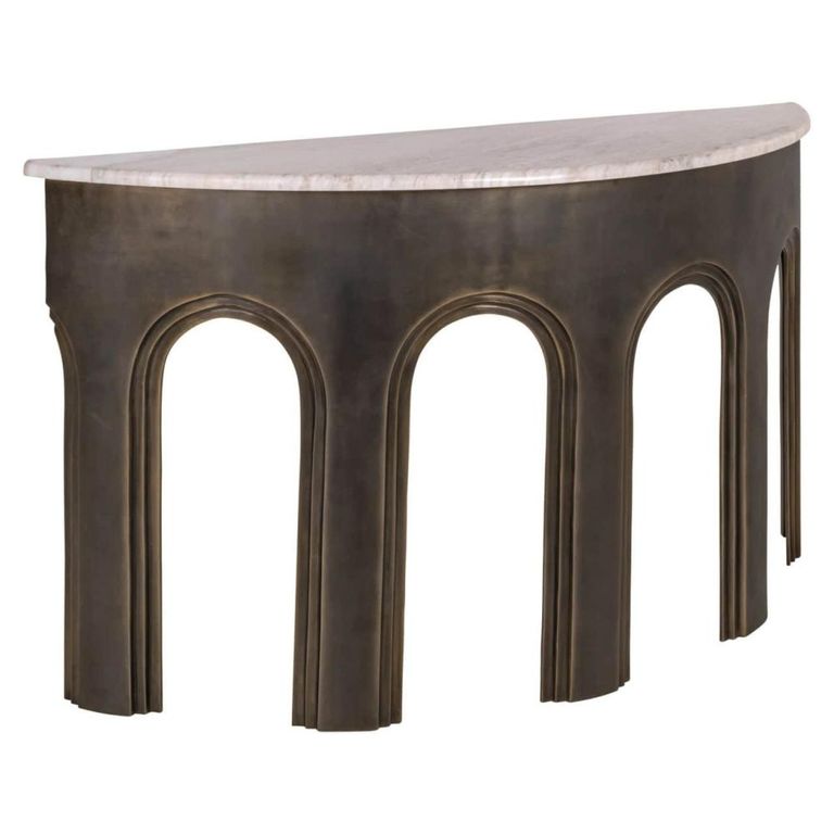 Sanchis Console Table - Half Moon - Antique Brass - Marble and Aluminum