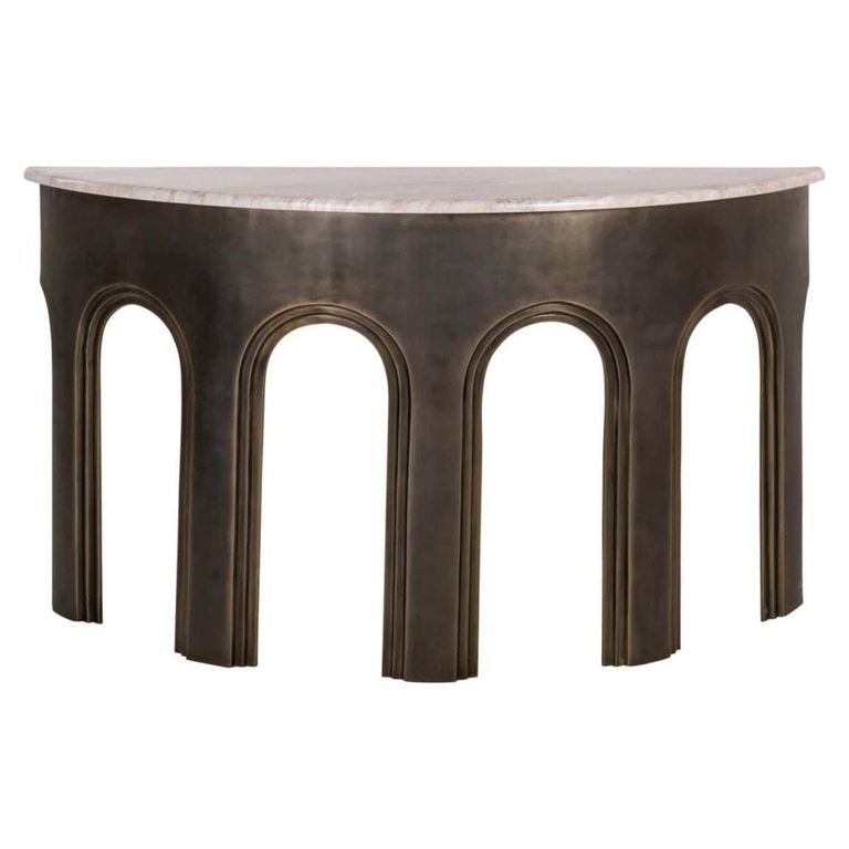 Sanchis Console Table - Half Moon - Antique Brass - Marble and Aluminum