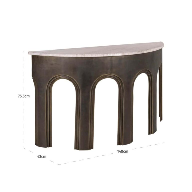 Sanchis Console Table - Half Moon - Antique Brass - Marble and Aluminum