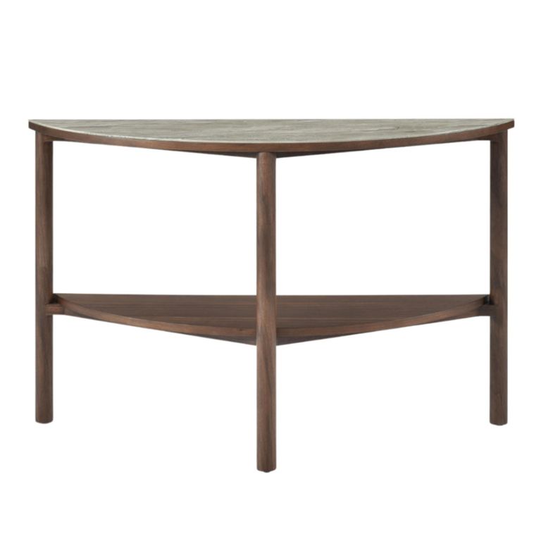 Willow Console Table - Half Moon - Tobacco Walnut and Beige - Wood and Marble Effect