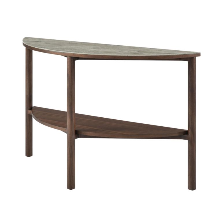 Willow Console Table - Half Moon - Tobacco Walnut and Beige - Wood and Marble Effect