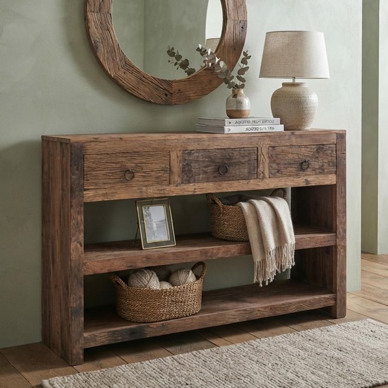 Bassano Console Table - 3 Drawer - Natural - Recycled Wood