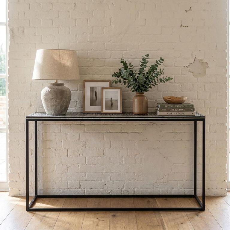 Behat Console Table - Hand Crafted - Black and White - Bone Inlay and Metal
