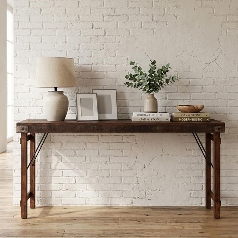 Lucas Console Table - Folding Legs - Rustic Brown - Reclaimed Wood
