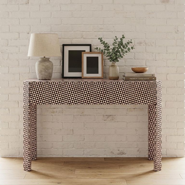 Vivaro Console Table - Geometric Pattern - White - Bone Inlay