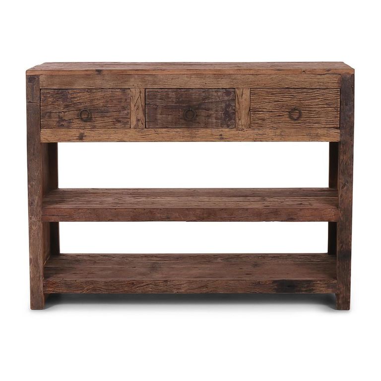 Bassano Console Table - 3 Drawer - Rustic Natural - Recycled Wood