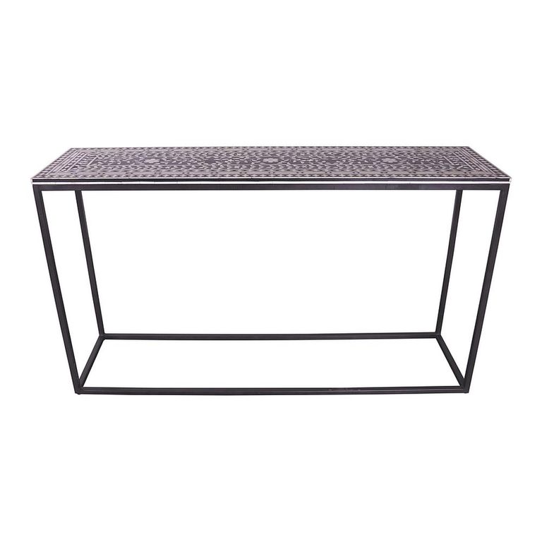Behat Console Table - Hand Crafted - Black and White - Bone Inlay and Metal