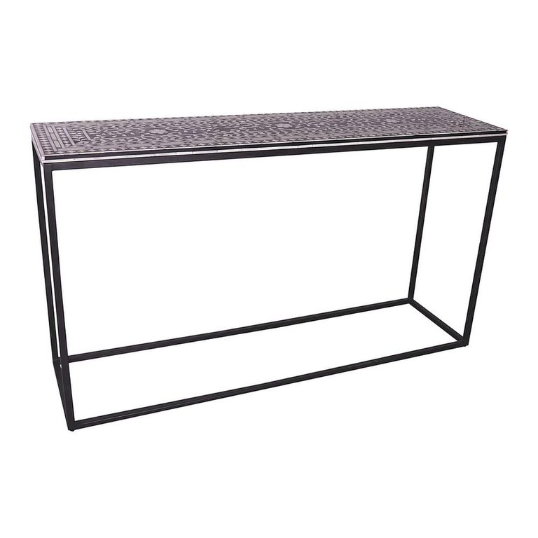 Behat Console Table - Hand Crafted - Black and White - Bone Inlay and Metal