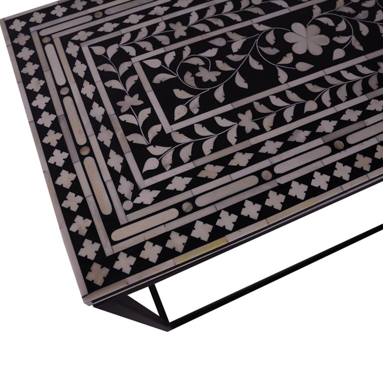 Behat Console Table - Hand Crafted - Black and White - Bone Inlay and Metal