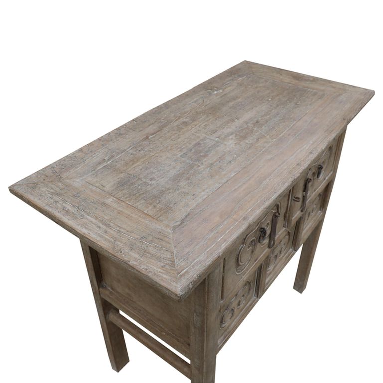 Carved Console Table - 2 Drawer - Rustic Natural - Elm Wood